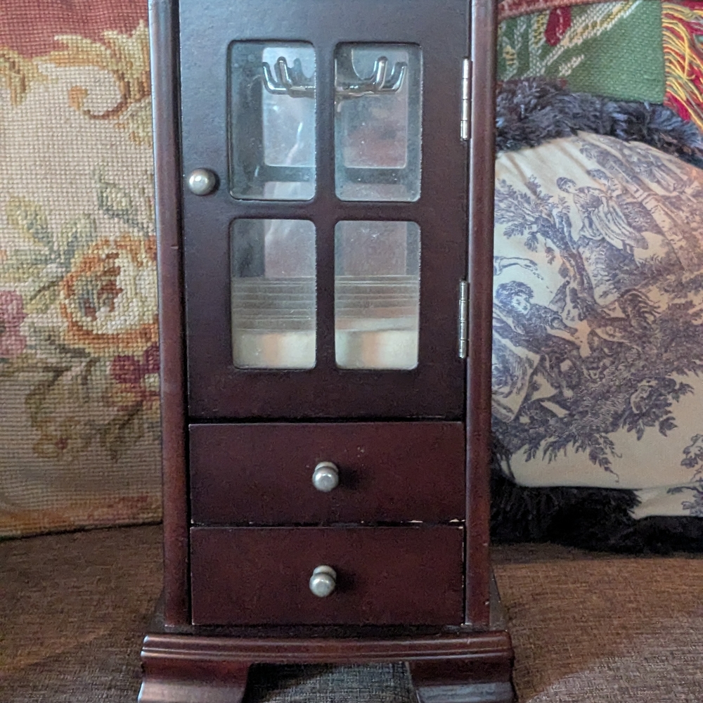 Elegant Wooden Jewelry Box With A Glass Door